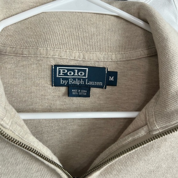 Polo by Ralph Lauren Beige 100% Cotton 1/4 Zip Pullover Knit Sweater Men Size M - Picture 3 of 8